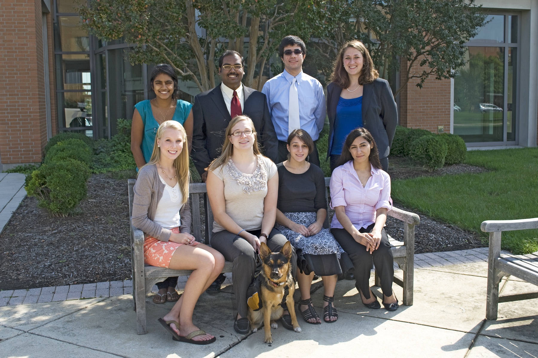2011-2012 France-Merrick Scholarship Cohort 2011-2012 France-Merrick Scholarship Cohort. Front row, from left to right: Stephanie Pully, Amy Poole with her Service Dog Honey, Kelly Cyr, and Aleeza Abbasi. Back row: Revathi Chandry, Gift Jayakar, Salar Khaleghzadegan, and Lori Hardesty.